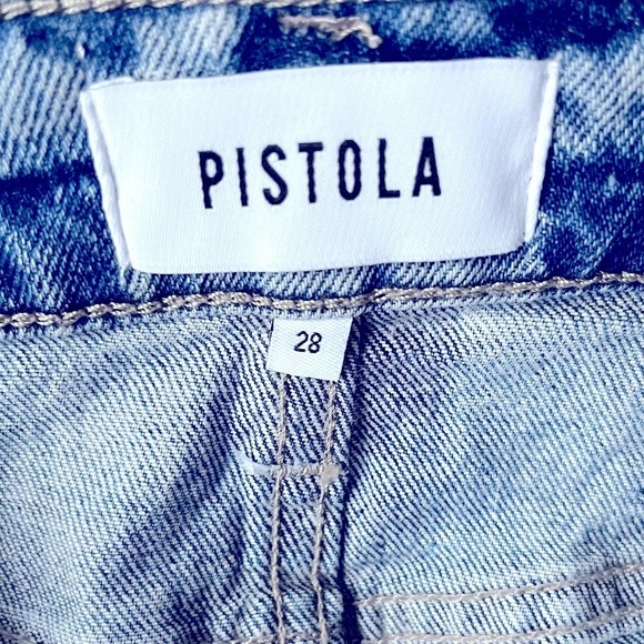 PISTOLA High Rise Straight Leg Crop Distressed Light Wash Zip Fly Jeans 28” Blue - Picture 9 of 10